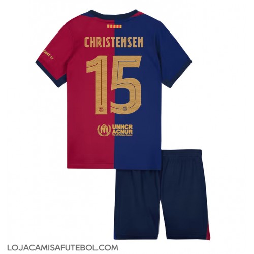 Camisa de Futebol Barcelona Andreas Christensen #15 Equipamento Principal Infantil 2024-25 Manga Curta (+ Calças curtas)